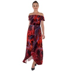 Art Space Abstract Red Line Off Shoulder Open Front Chiffon Dress by Vaneshart