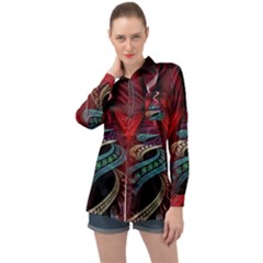 Patterns Red Abstract Long Sleeve Satin Shirt