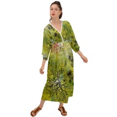 Abstract Spots Lines Green Grecian Style  Maxi Dress