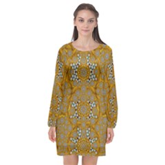 A Star In Golden Juwels Long Sleeve Chiffon Shift Dress  by pepitasart