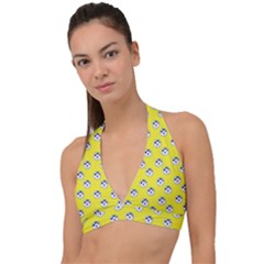 English Breakfast Yellow Pattern Halter Plunge Bikini Top by snowwhitegirl