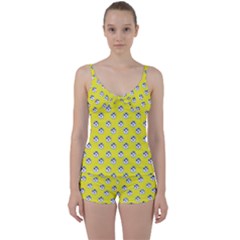 English Breakfast Yellow Pattern Tie Front Two Piece Tankini