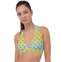 English Breakfast Yellow Pattern Mint Ombre Halter Plunge Bikini Top by snowwhitegirl