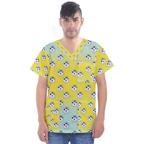 English Breakfast Yellow Pattern Mint Ombre Men s V-neck Scrub Top by snowwhitegirl