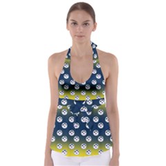 English Breakfast Yellow Pattern Blue Ombre Babydoll Tankini Top by snowwhitegirl