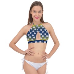 English Breakfast Yellow Pattern Blue Ombre Cross Front Halter Bikini Top by snowwhitegirl