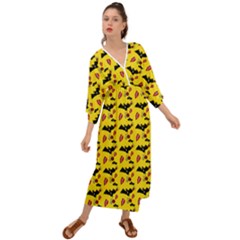 Bat Rose Lips Yellow Pattern Grecian Style  Maxi Dress