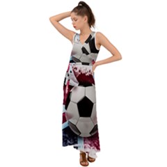 Soccer Ball With Great Britain Flag V-neck Chiffon Maxi Dress by Vaneshart