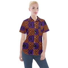 Abstract Clutter Pattern Vintage Women s Short Sleeve Pocket Shirt