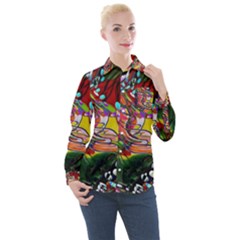 Seamless Abstract Background Red Women s Long Sleeve Pocket Shirt