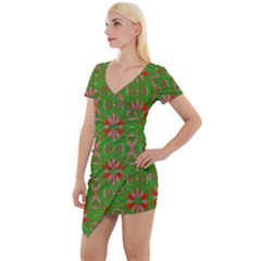 Seamless Wallpaper Digital Short Sleeve Asymmetric Mini Dress by Vaneshart