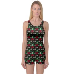 Girl With Green Hair Pattern Brown Floral One Piece Boyleg Swimsuit by snowwhitegirl