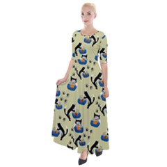 Cat And Fishbowl Half Sleeves Maxi Dress by bloomingvinedesign