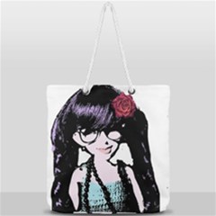 Girl With Flower Full Print Rope Handle Tote (large) by snowwhitegirl