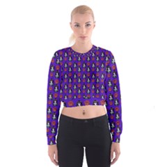 Girl Flower Pattern Royal Blue Cropped Sweatshirt by snowwhitegirl