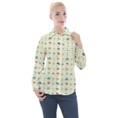 Clouds And Umbrellas Seasons Pattern Women s Long Sleeve Pocket Shirt