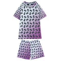 Magenta Gradient Flower Kids  Swim Tee And Shorts Set