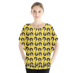 Retro Girl Daisy Chain Pattern Yellow Batwing Chiffon Blouse