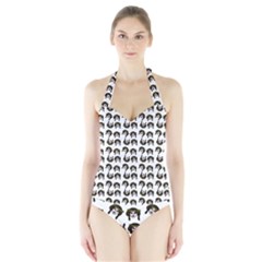 Retro Girl Daisy Chain Pattern White Halter Swimsuit by snowwhitegirl