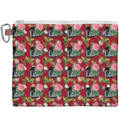 Vintage Can Floral Red Canvas Cosmetic Bag (xxxl)