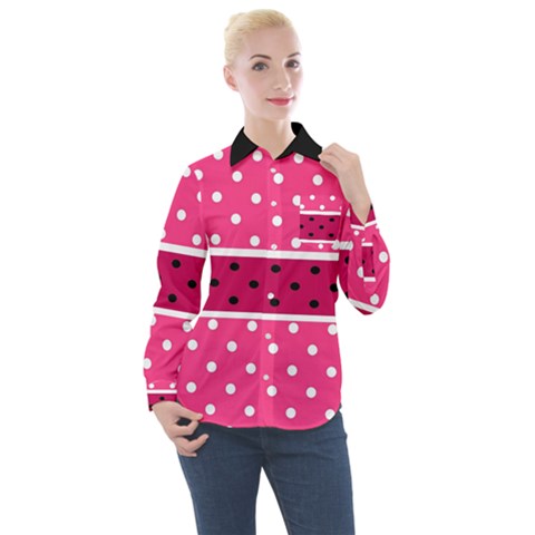 Polka Dots Two Times 2 Black Women s Long Sleeve Pocket Shirt by impacteesstreetwearten