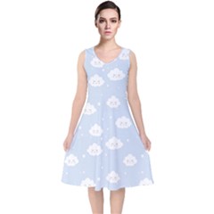 Kawaii Cloud Pattern V-neck Midi Sleeveless Dress  by Valentinaart