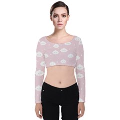 Kawaii Cloud Pattern Velvet Long Sleeve Crop Top by Valentinaart