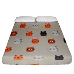 Cat Faces Pattern Fitted Sheet (california King Size) by Vaneshart