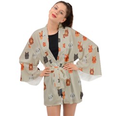 Cat Faces Pattern Long Sleeve Kimono by Vaneshart