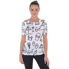 Black And White Summer Vector Pattern Shoulder Cut Out Short Sleeve Top by Vaneshart