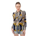 Blue And Ochre Long Sleeve Chiffon Shirt View1