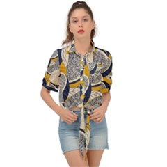 Blue And Ochre Tie Front Shirt  by Vaneshart