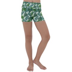 Leaves Tropical Wallpaper Foliage Kids  Lightweight Velour Yoga Shorts by Vaneshart