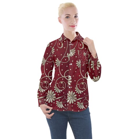 Floral Pattern Background Women s Long Sleeve Pocket Shirt by Vaneshart