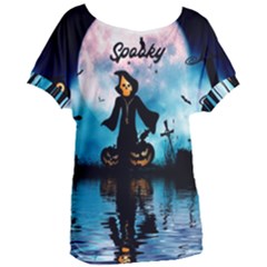 Funny Halloween Design With Skeleton, Pumpkin And Owl Women s Oversized Tee by FantasyWorld7