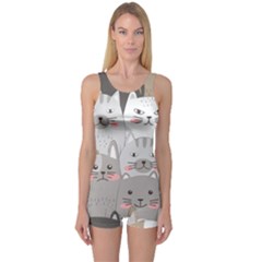 Hand Draw Cats Seamless Pattern One Piece Boyleg Swimsuit by Vaneshart