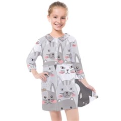 Hand Draw Cats Seamless Pattern Kids  Quarter Sleeve Shirt Dress by Vaneshart