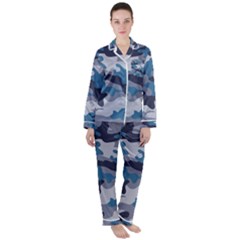 Military Seamless Pattern Satin Long Sleeve Pyjamas Set