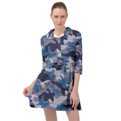 Military Seamless Pattern Mini Skater Shirt Dress