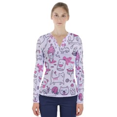 Set Kawaii Doodles V-neck Long Sleeve Top by Vaneshart