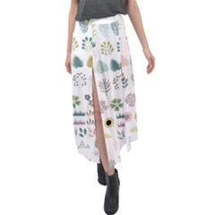 Cute Flowers Plants Big Collection Velour Split Maxi Skirt