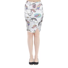 Cute Unicorns With Magical Elements Vector Midi Wrap Pencil Skirt by Sobalvarro