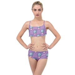 Seamless Pattern Patches Cactus Pots Plants Layered Top Bikini Set by Vaneshart