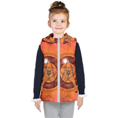 Awesome Skull On A Pentagram With Crows Kids  Hooded Puffer Vest by FantasyWorld7