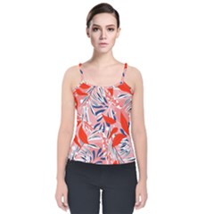 Tropical Seamless Pattern With Colorful Leaves Plants Velvet Spaghetti Strap Top by Vaneshart