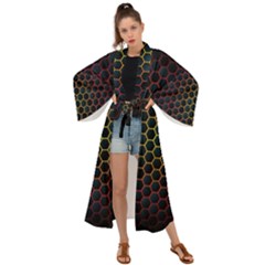 Dark Hexagon With Light Fire Background Maxi Kimono