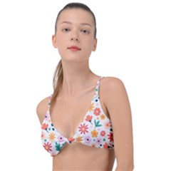 Flat Colorful Flowers Leaves Background Knot Up Bikini Top