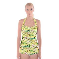 Ubrs Yellow Boyleg Halter Swimsuit  by Rokinart