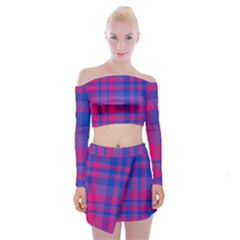 Bisexualplaid Off Shoulder Top With Mini Skirt Set by NanaLeonti