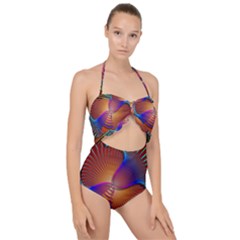 Lines Rays Background Light Rainbow Scallop Top Cut Out Swimsuit by Bajindul